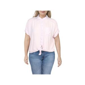 PLANET GOLD Womens Top Button Up Pink Short Sleeve Collared Tie Front Juniors L